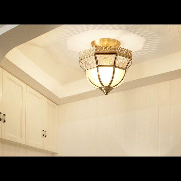 Messing halb Flush Mount Deckenleuchte traditionelle glas schattierte Halbflush Mount Light