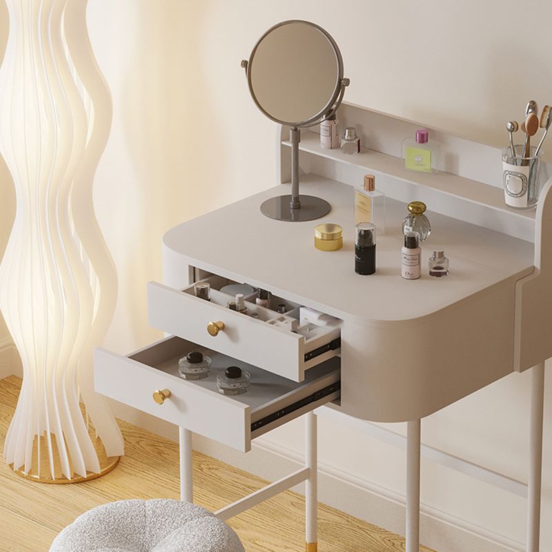 2 Drawers Solid Wood Make-up Vanity in White Glam Style with Mirror