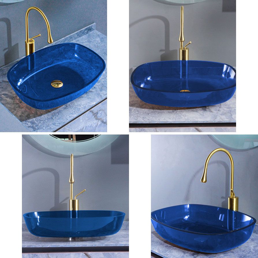 Modern Bathroom Sink Glass Oval-Shape Vessel Bathroom Sink with Pop-Up Drain