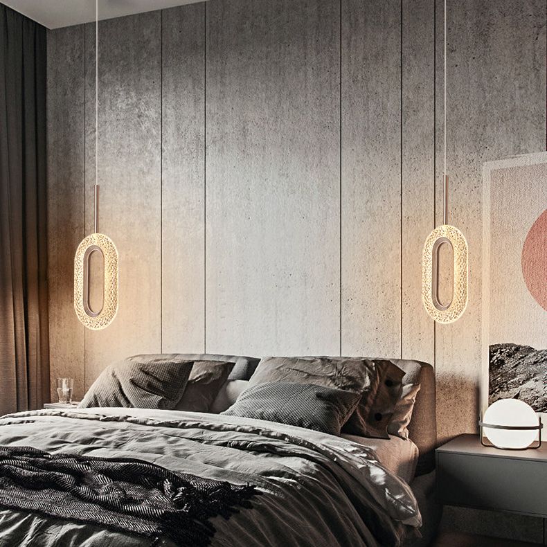 One-Light Oval Acrylic Frame Pendant Light Modern Golden Pendant Lighting