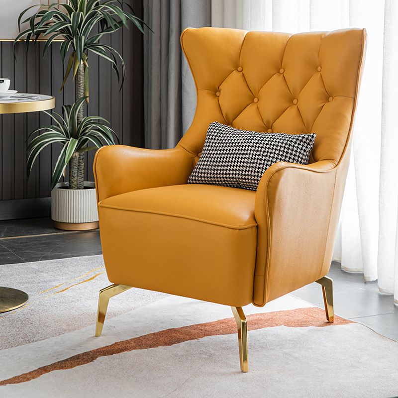 Glam Faux Leather Arms Included with Pillow Fixed Back Lounge Chair