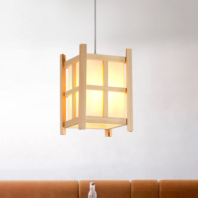 Lámpara colgante de madera cuadrada asiática de 1 luz con sombra de papel para restaurante