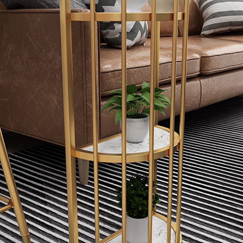 Glam Style Bar Table Faux Marble Double Pedestal Bistro Table with Storage