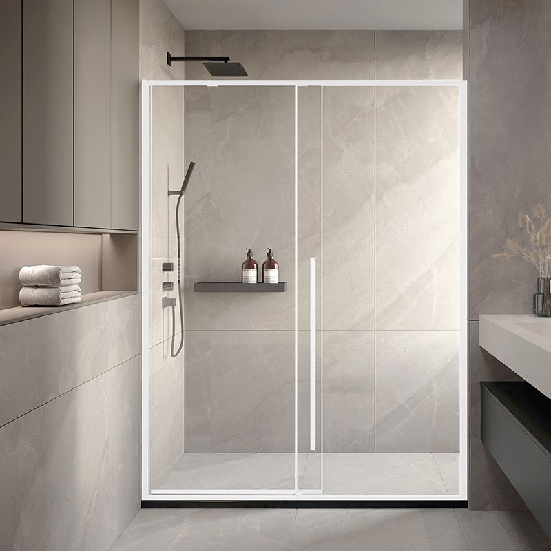 Silver Single Sliding Shower Bath Door Metal Semi-Frameless Shower Door