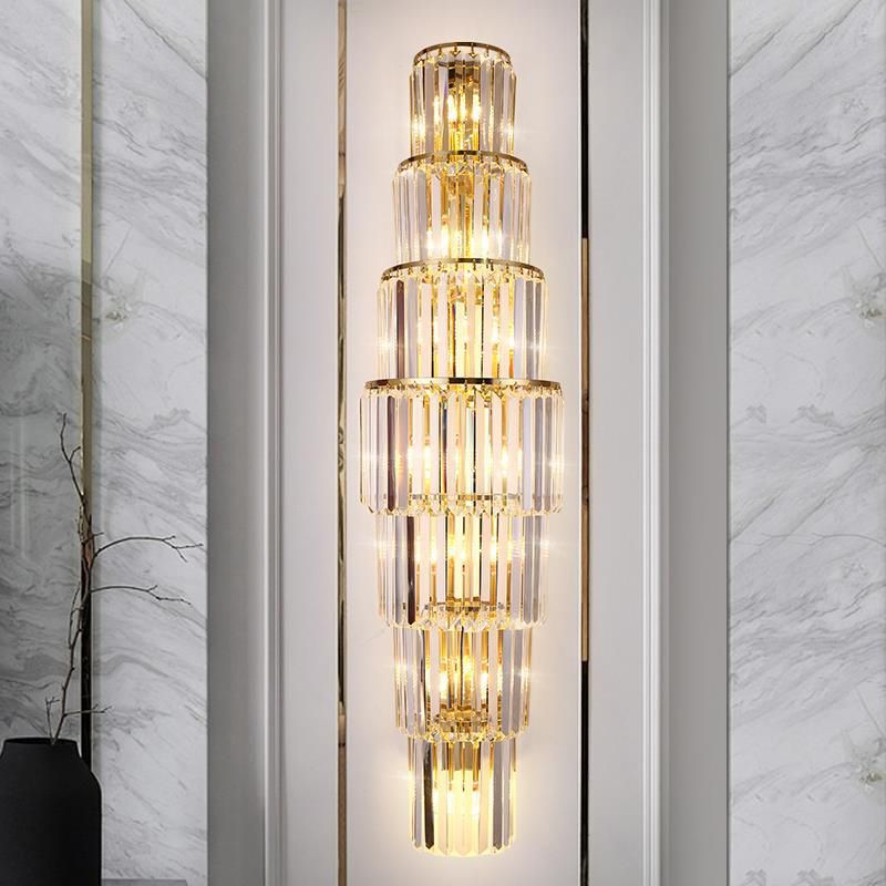 Contemporary 5/7-Light Golden Wall Mounted Sconce Crystal Shaded Wall Light