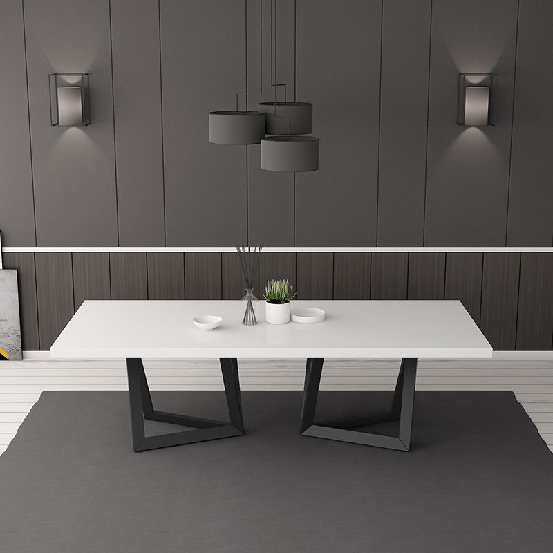 Metal and Wood Table Mid-Century Modern Style Family Rectangular Dining Table