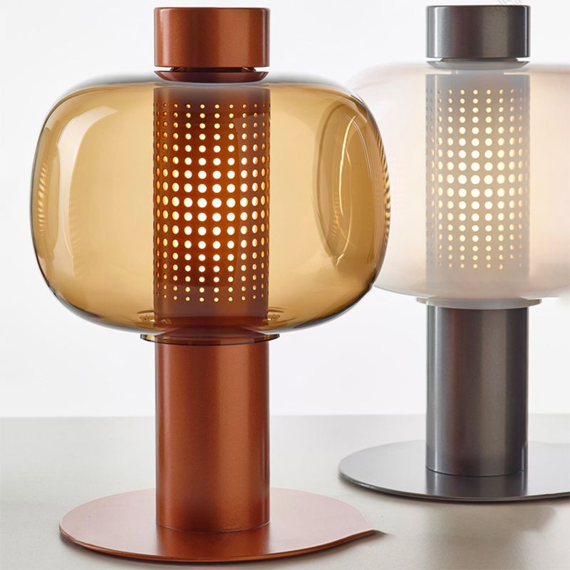 Drum Night Table Lamps Modern Style Glass 1 Light Table Lamp