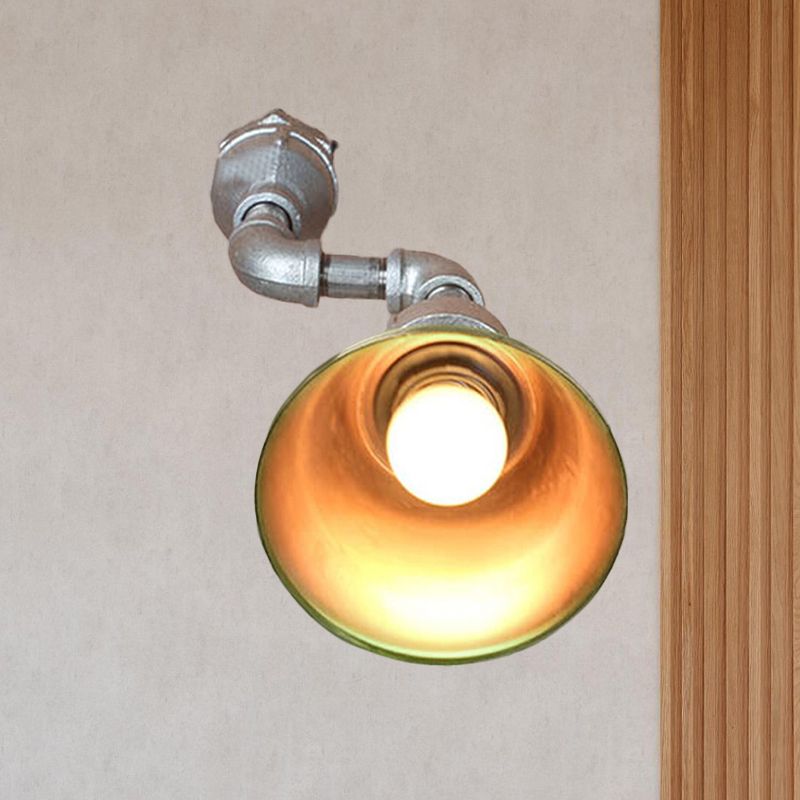 Tapered Metal Wall Sconce Light Industrial Style 1 Light Porch Wall Mount Lamp with Pipe Design in Bronze/Green