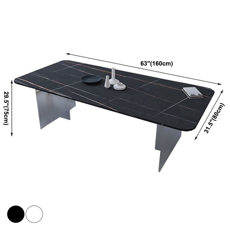 Mesa de comedor rectangular moderna Mesa de comedor de piedra sinterizada con pedestal acrílico transparente