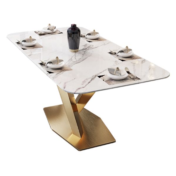 Sintered Stone Top Esstisch Rechtecktisch mit goldenem Metallpodest