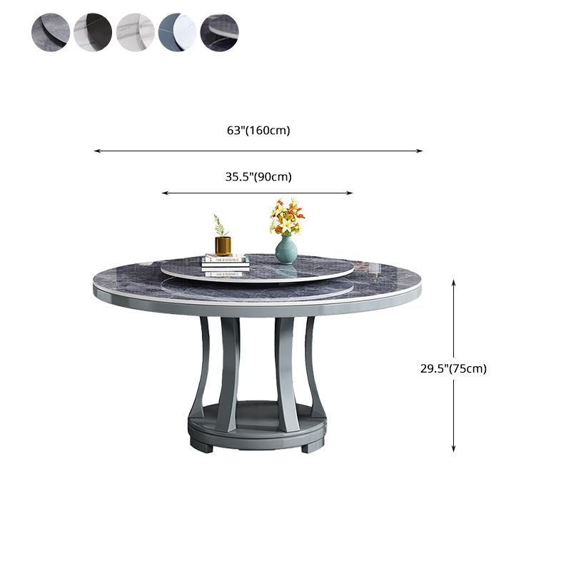 Table à manger ronde en pierre blanc-gris, meuble nordique à plateau tournant avec socle