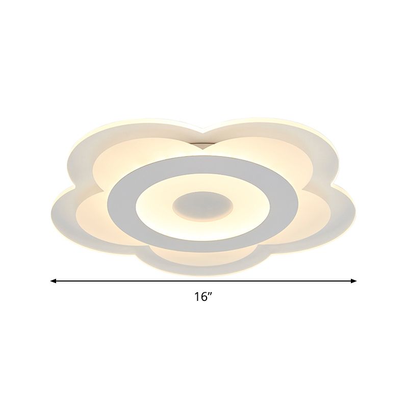 16"/19.5" W Simple 5-Petal LED Flush Lamp Super Thin Opaque Acrylic White Ceiling Lamp in Warm/White Light