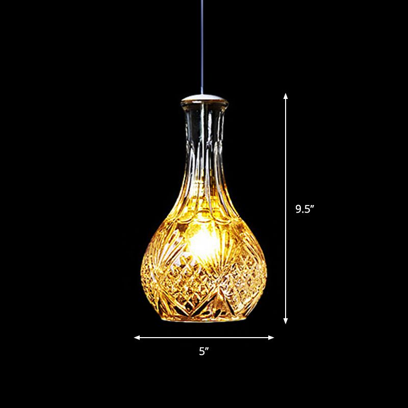 Clear Glass Wine Decanter Pendant Lamp Loft Single-Bulb Kitchen Bar Hanging Light Fixture in Black