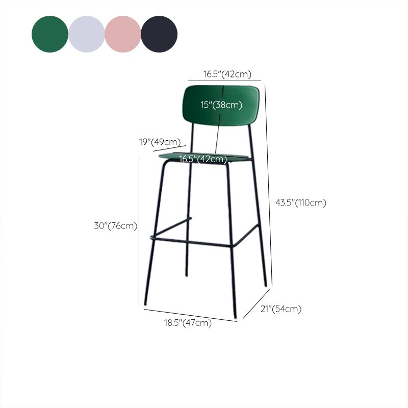 Modern Backrest Armless Counter Stool Iron Pub Stool with Plastic Cushion