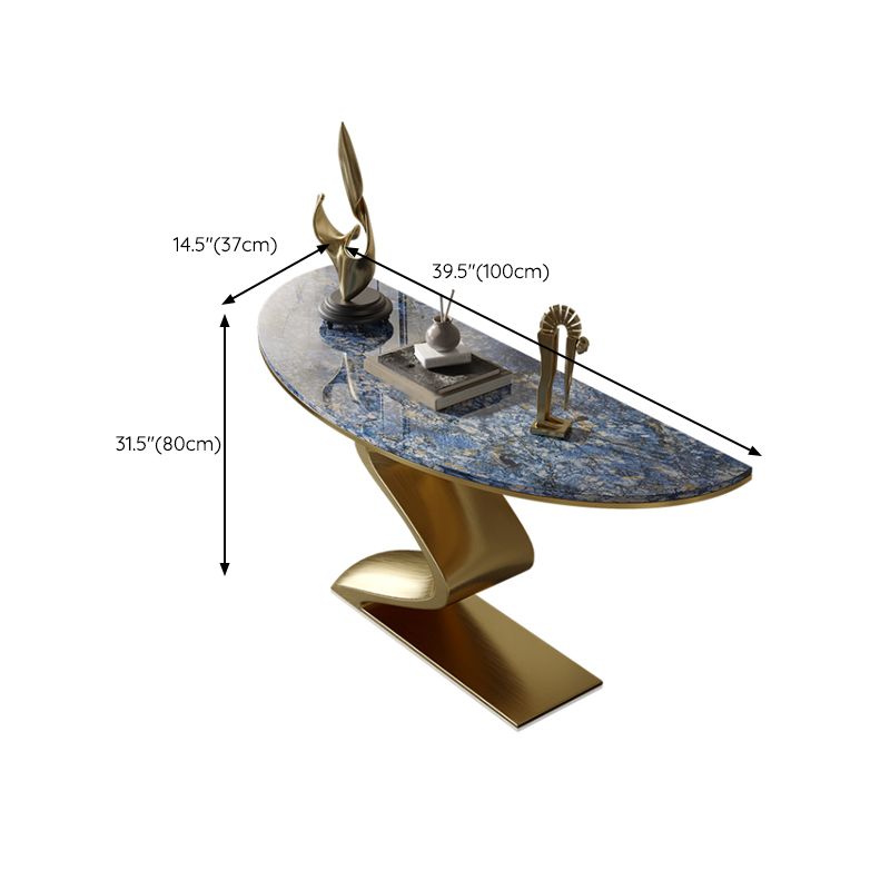 Glam Blue Console Table Half Moon Console Sofa Table for Hall