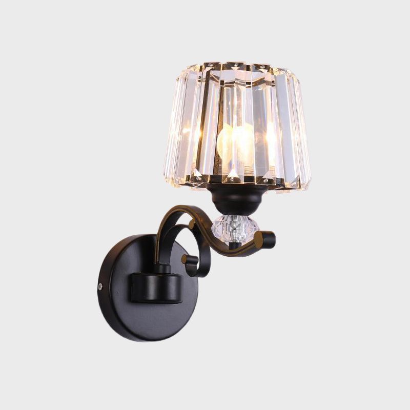 Lámpara de pared de cono de cristal prismático claro tradicional 1/2 bulb de la sala de estar luz de pared en negro