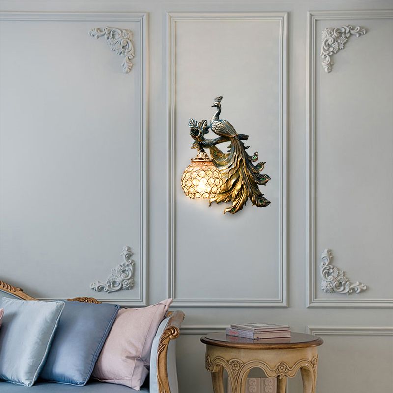 1 Light Living Room Wall Sconce Vintage Bronze Wall Lamp with Phenix Resin Design toward Right/Left