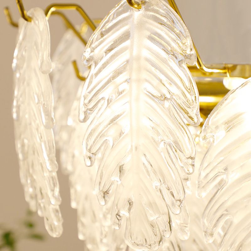 Lampada a soffitto a forma di piuma moderna gamma di ferro con paralume in vetro per lo studio