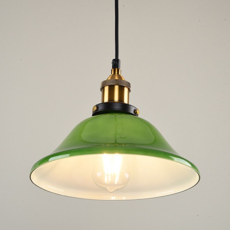 Green 1-Light  Pendant Ceiling Light Retro Glass Shade Cone Pendant Light Fixture for Living Room