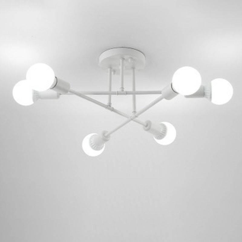 Radial 6-Light Semi Flush Mount in Modern Creative Style Bare Bulb Ceiling Light