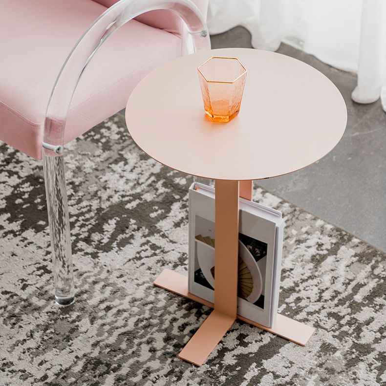 19.7" Tall Pedestal End Table Mid-Century Metal Round Side End Table