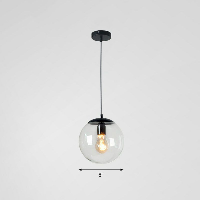 Clear Glass Globe Hanging Light Minimalistic 1-Light Black Pendant Lighting for Restaurant