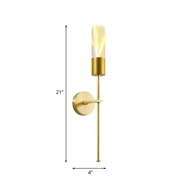 LED Wall Lighting Ideas Traditional Pencil Arm Metal Wall Mounted Lamp in Brass with Ear of Wheat Deco