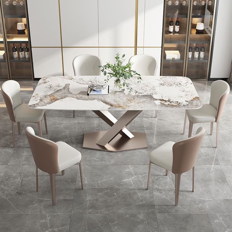 Metal Traditional Luxury Rectangular Dining Table Sintered Stone Table with Pedestal
