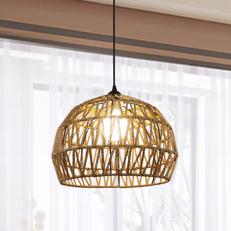 1/3-Bulb-Korridor hängende Leuchte mit gewölbter Rattan-Schatten schwarz/beige hängende Lampe