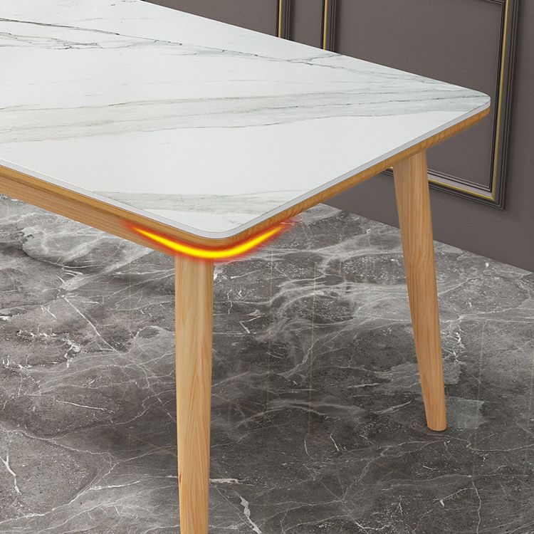 Moderno comedor de piedra sinterizada con mesa rectangular y muebles de mesa de comedor de base de madera