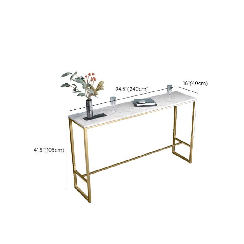 Glam Bar Height Table White Faux Marble Top Bistro Bar Table with Metal Base