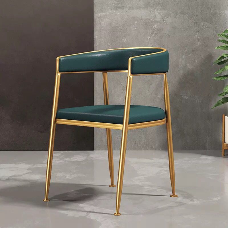 Glam Gold Metal Arm Chair Open Back Dining Side Chair with Upholstered