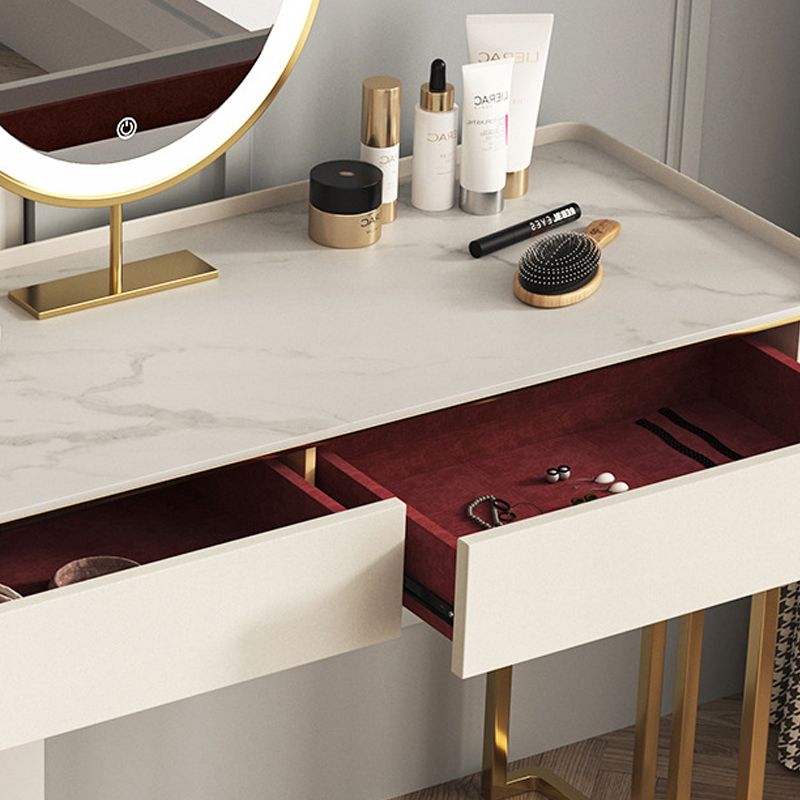 Glam Stone Top Vanity Makeup Table Set Wooden 5-Drawers Dressing Table