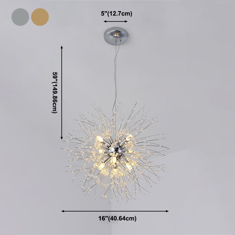 Dandelion Suspended Lighting Fixture Modern Multi-Head Hanging Pendant Lights with Crystal