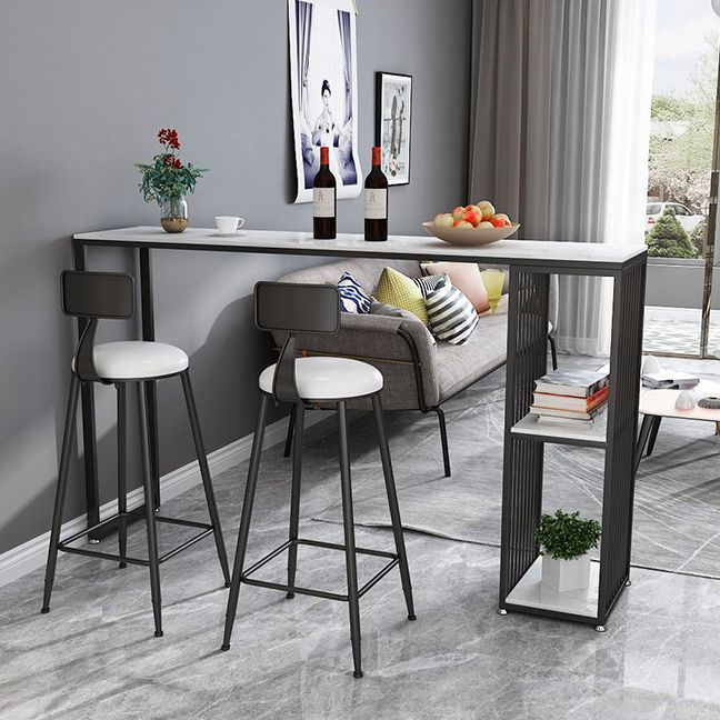 Industrial Rectangle Bar Table with Storage Marble Top Bistro Table for Small Places