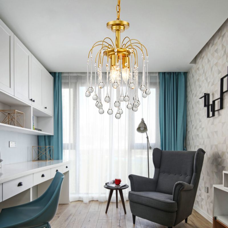 Clear/Deep Tan Crystal Sputnik Pendant Chandelier Traditionary 3/5/6 Bulbs Ceiling Hanging Light in Gold