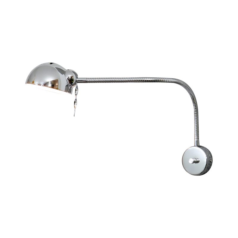 1 Bulb Dome Shade Wall Lamp with Flexible Arm Vintage Chrome/White Metallic Sconce Lamp for Bedside
