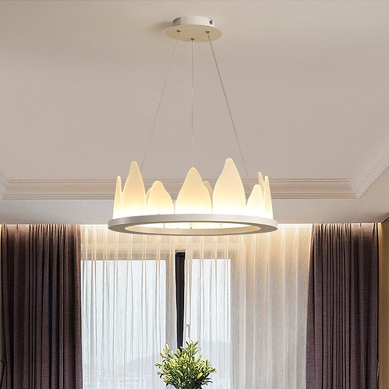 White Circular Chandelier Light Nordic Style LED Flaky Acrylic Hanging Lamp in Warm/White Light, 19.5"/23.5" Wide