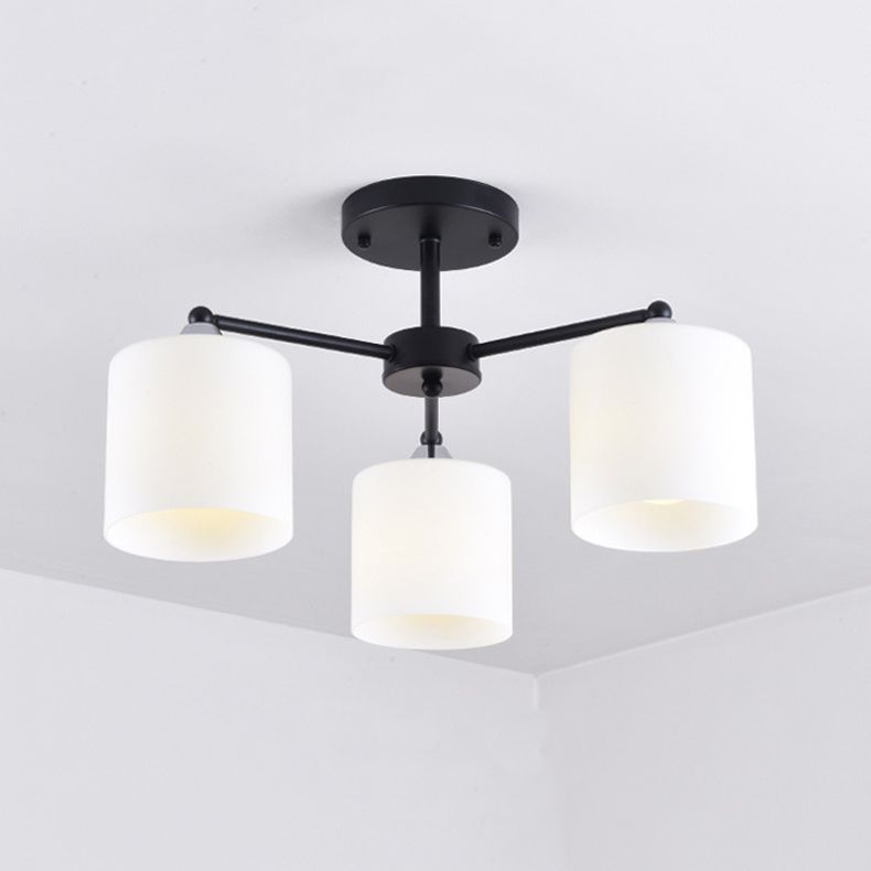 Cylinder Semi Flush Light Fixture Traditional Glass Ceiling Light for Living Room