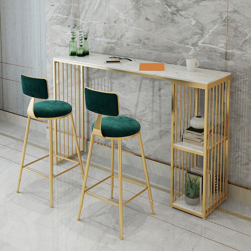 1/3 Pieces Glam Iron Bistro Set Rectangle White Faux Marble Top Bar Table Set with Shelf