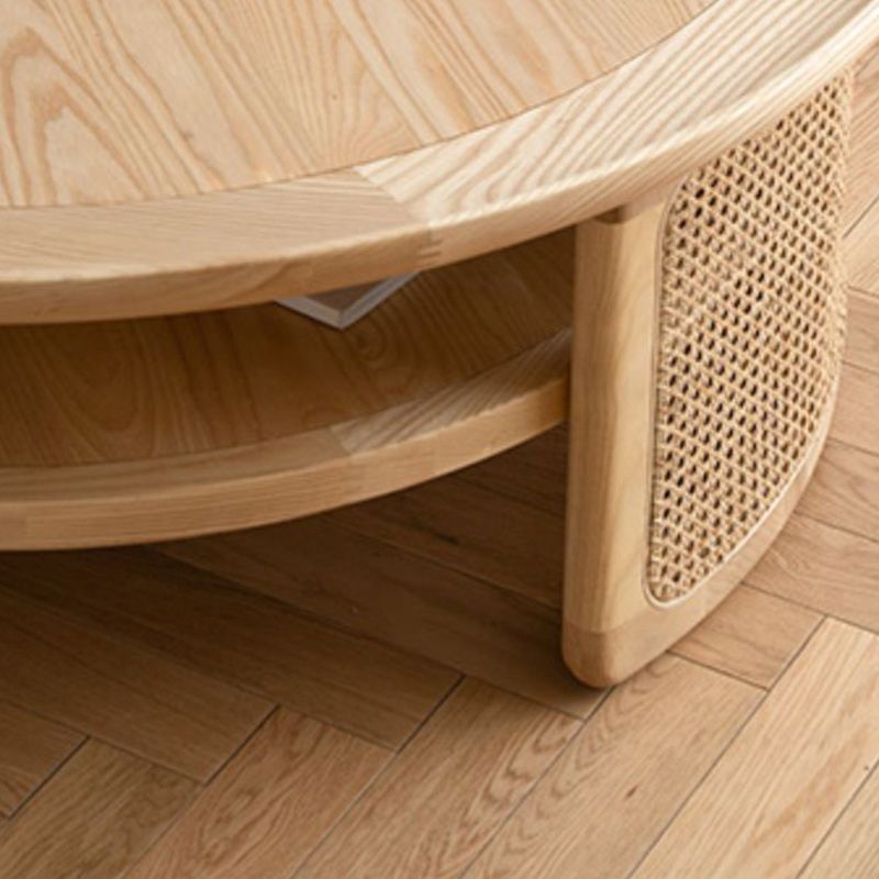 15"H Contemporary Cocktail Table Round Solid Wood Single Coffee Table