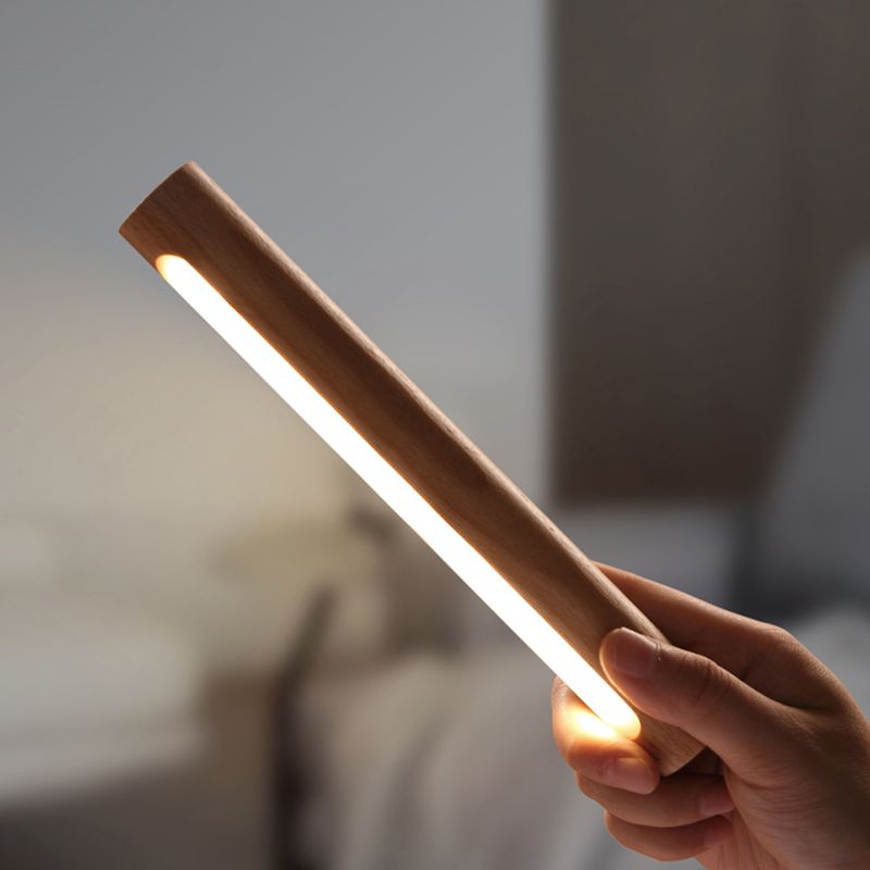 Modern Linear Table Lamp Yellow 1 Light LED Table Lamp with Wood for Dormitory