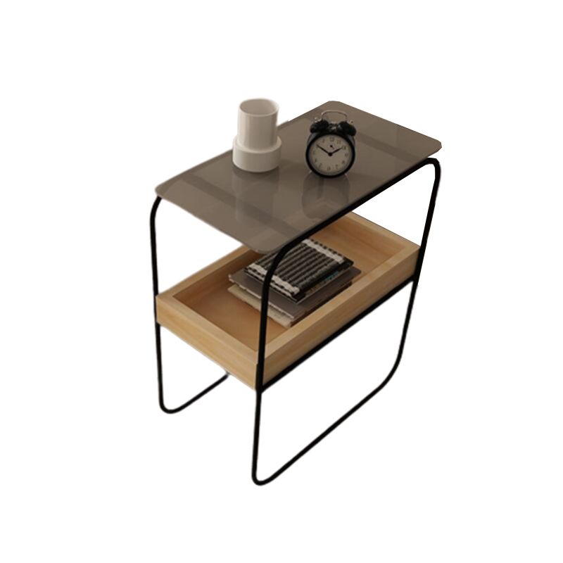 Modern Rectangular Glass Side End Table Sled Side Table with Metal Base
