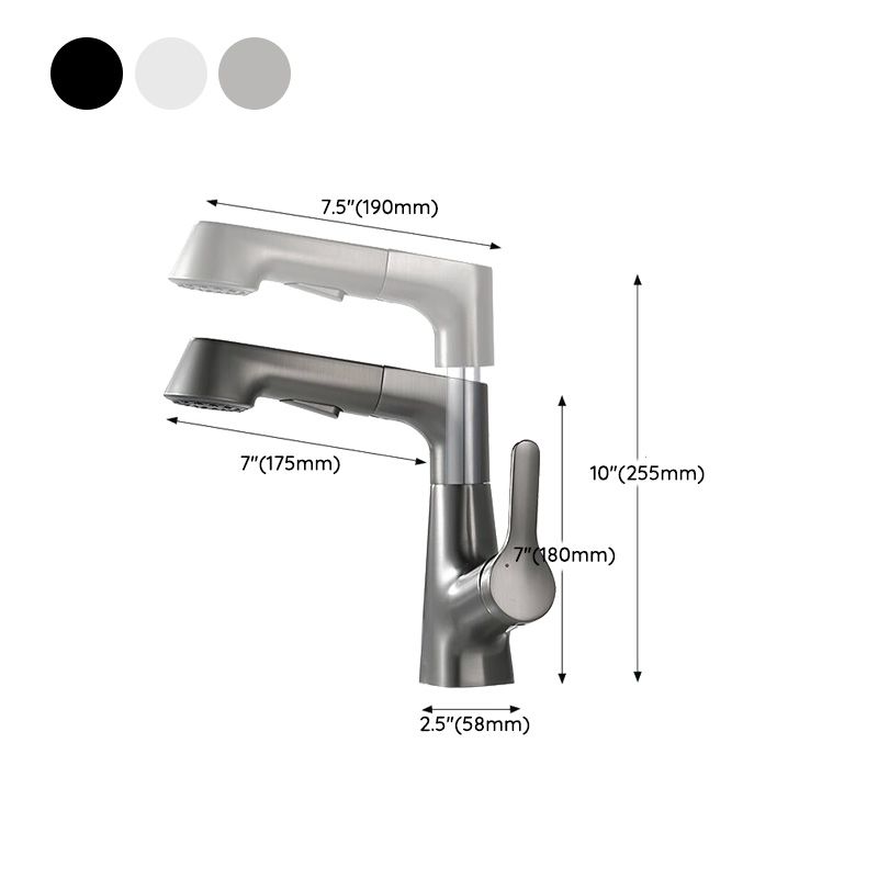 Contemporary Bathroom Faucet Brass Lever Handle Pull-out Sink Faucet