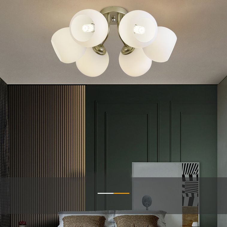 Shade Spherical Flush Mount Lighting Modern Style Opal Verre Semi-Flush Mount Light For Bedroom