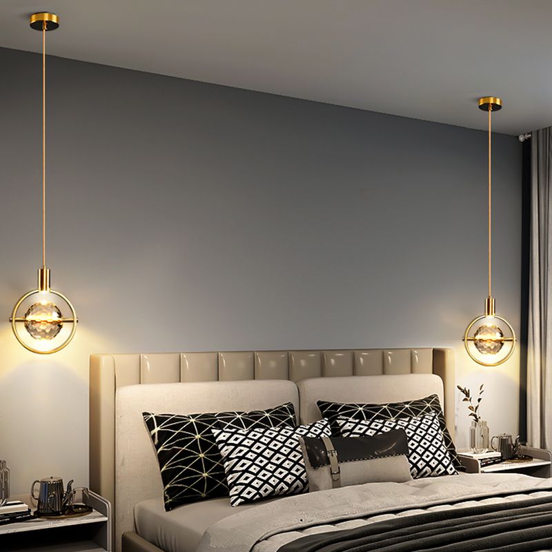 Geometry Shape Crystal Pendant Light Modern Style Single Light Hanging Lamp in Gold