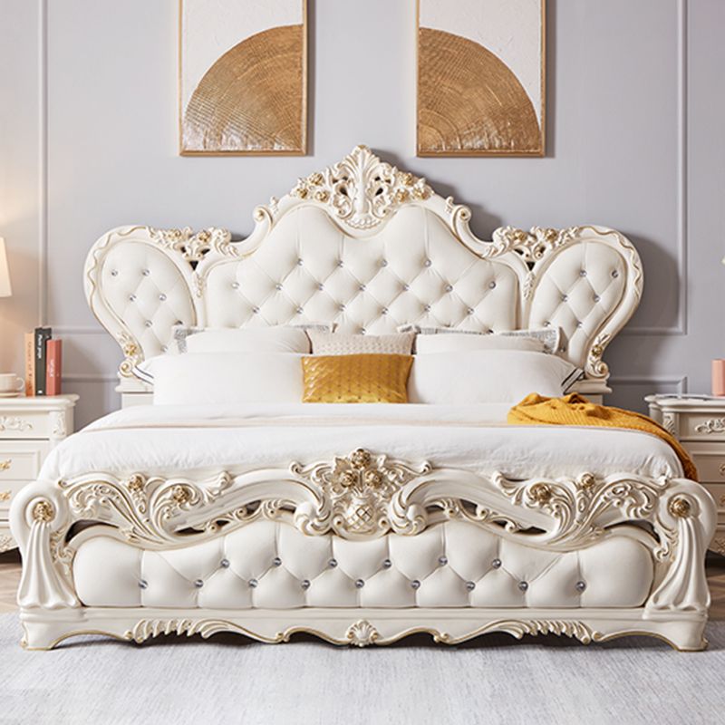 Victorian Standard Bed Upholstered Headboard Tufted Panel Bed