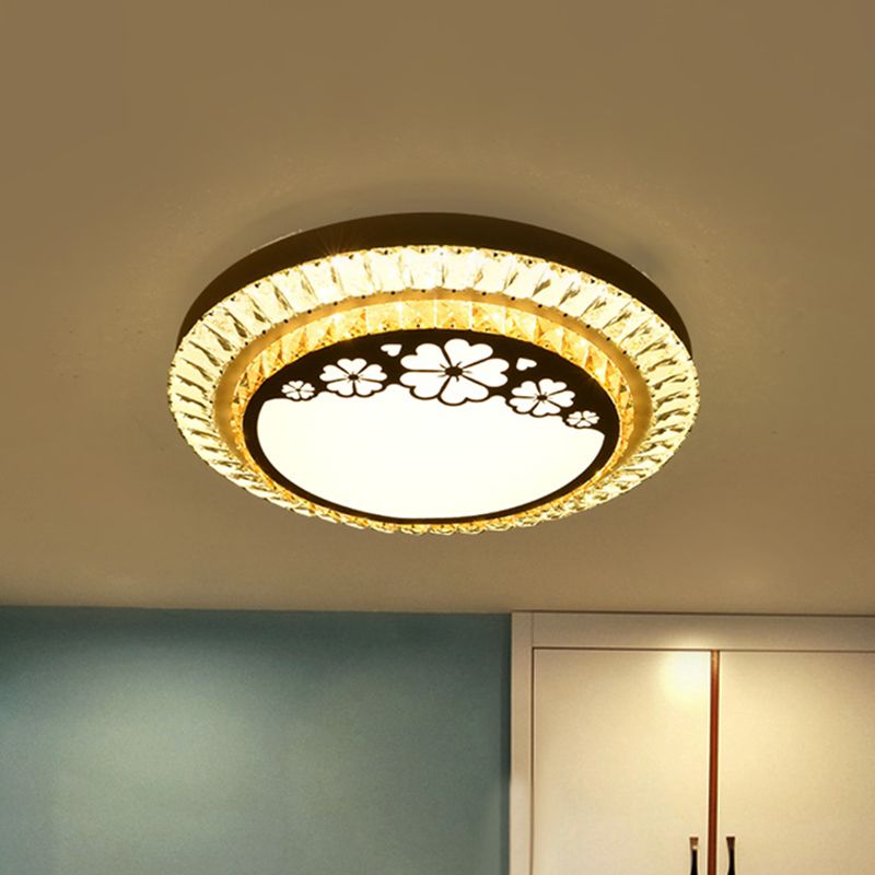 Modernist Round Ceiling Flush Mount Clear Cut Crystal LED Flush Light with Flower/Cube Pattern