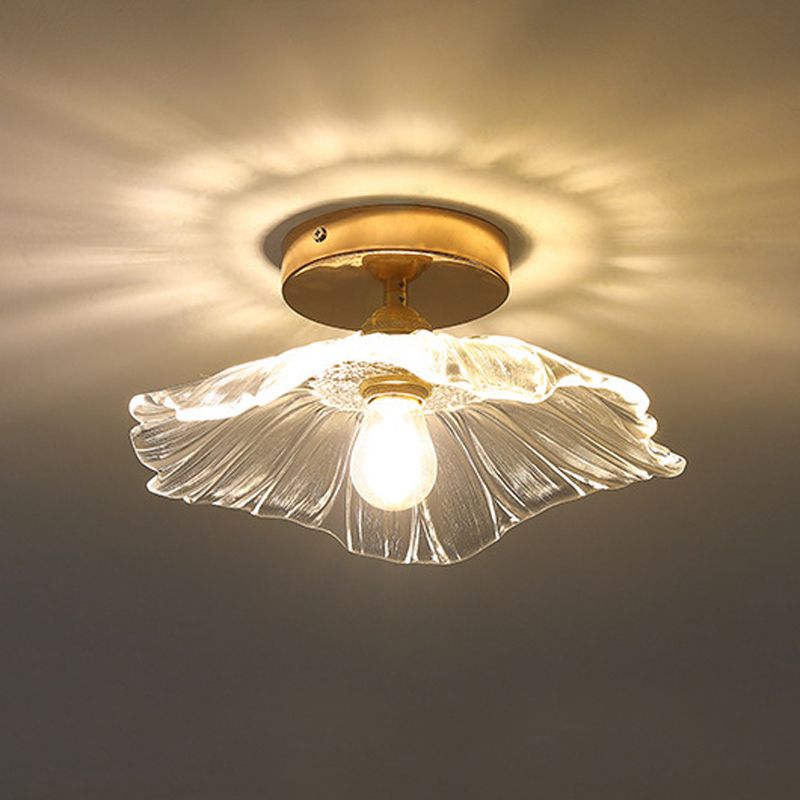 Wavy Shape Flush Mount Modern Style Glass 1 Light Flush Ceiling Light in Clear