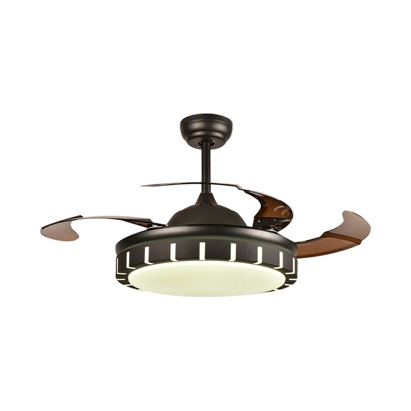 Metaal zwart hangventilator lichtcirkel led minimalistisch 4 bruine messen semi spoelbevestiging plafond armatuur met 4 bruine messen voor slaapkamer, 36 "/42" breedte